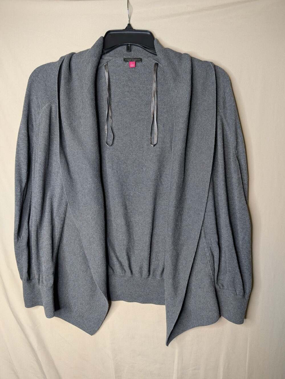 Vince Camuto Women's Gray Open Front Draped Cardigan Sweater